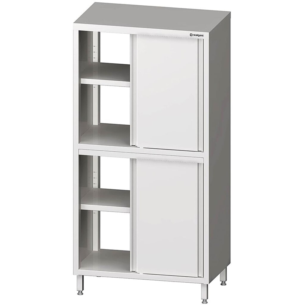 Produktabbildung: Stalgast Durchreiche-Hochschrank mit Schiebetüren, 800x500x2000 mm, mit zwei Schrankräumen, verschweißt