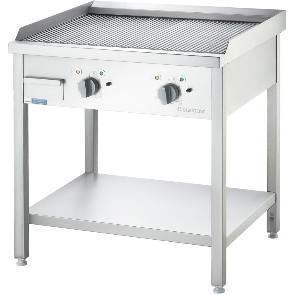 Produktabbildung Nr. 1: Stalgast Elektro-Griddleplatte als Standgerät - gerillt, Unterbau offen, 800 x 700 x 850 mm (BxTxH)
