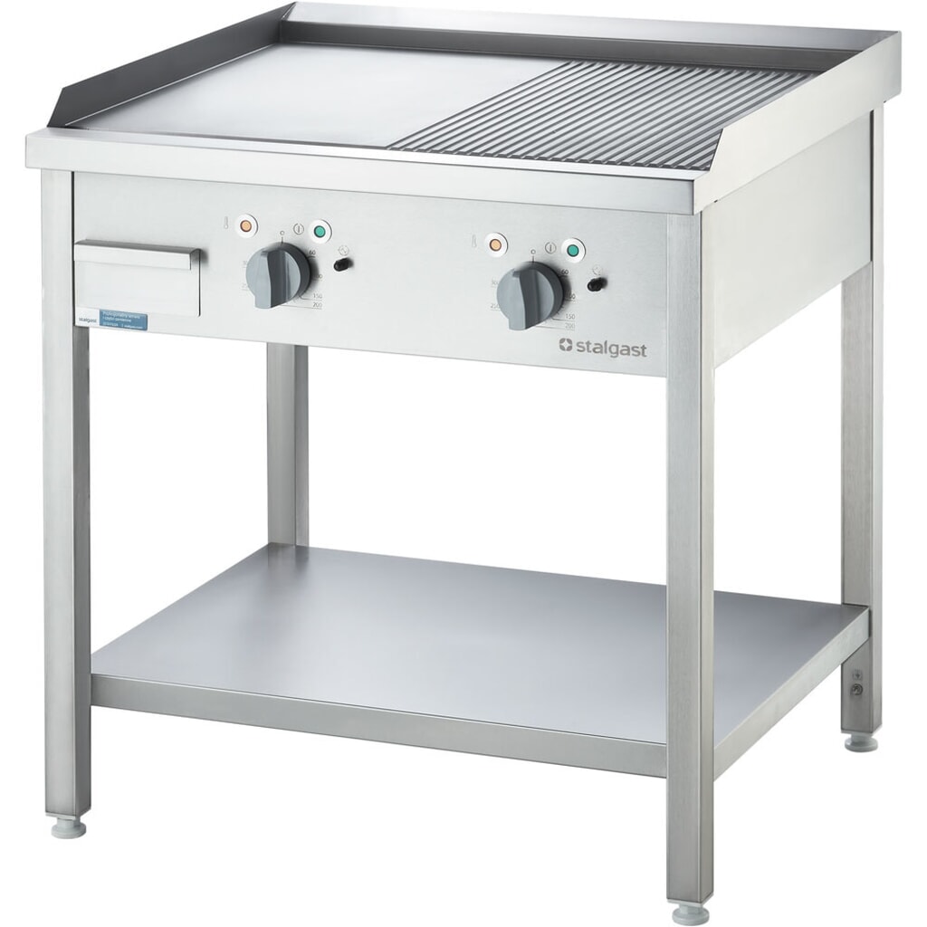 Stalgast Elektro-Griddleplatte als Standgerät - ½ glatt / ½ gerillt, Unterbau offen, 800 x 700 x 850 mm (BxTxH) Produktabbildung: Stalgast Elektro-Griddleplatte als Standgerät - ½ glatt / ½ gerillt, Unterbau offen, 800 x 700 x 850 mm (BxTxH)