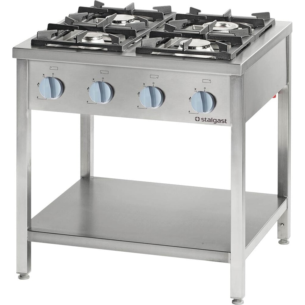 Produktabbildung: Stalgast Gasherd Serie 900 - 4-Brenner (3,5+5+2x7), 22,5 kW, G20, 900 x 900 x 850 mm (BxTxH)