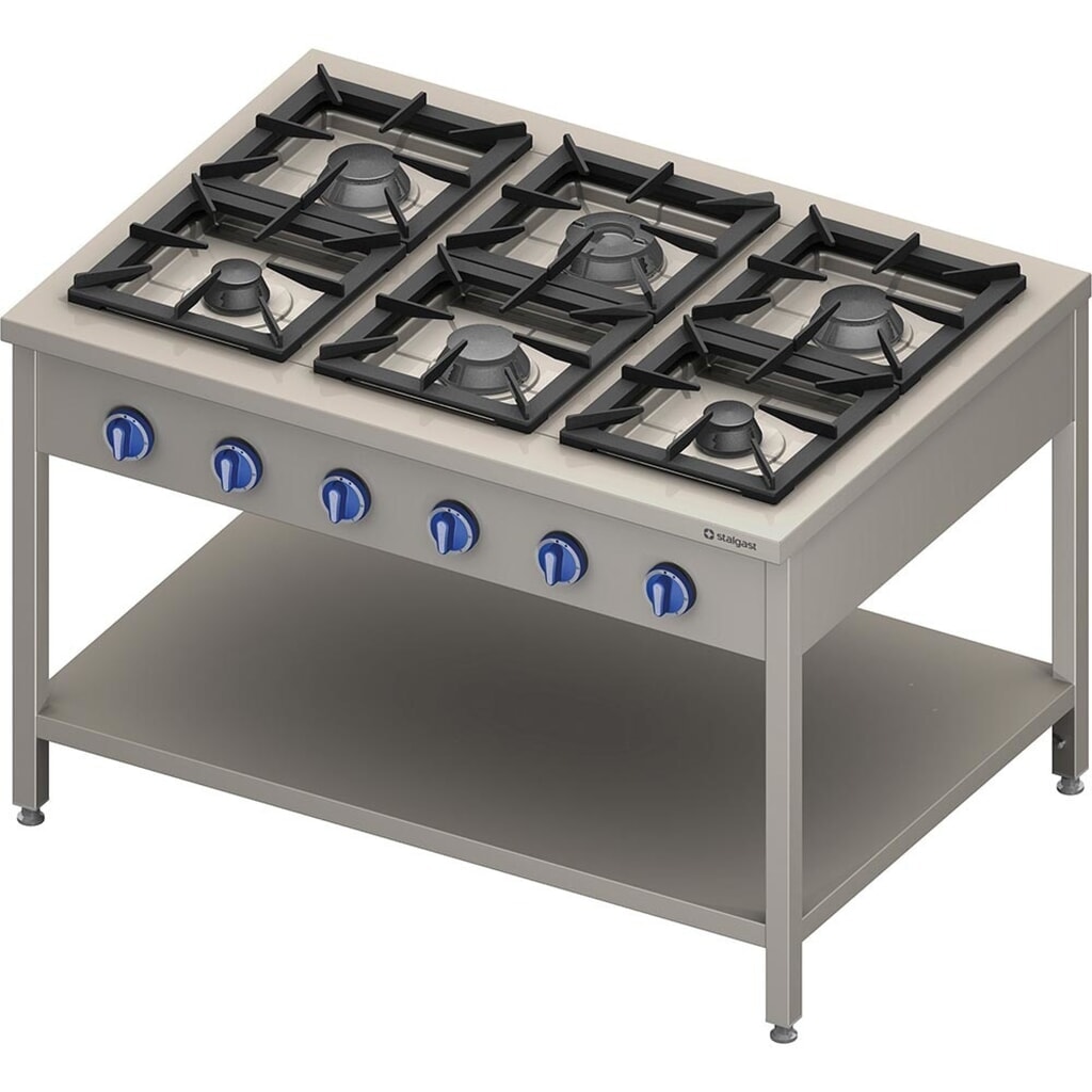 Stalgast Gasherd Serie 900 - 6-Brenner (3,5+3x5+2x7), 32,5 kW, G20, 1300 x 900 x 850 mm (BxTxH) Produktabbildung: Stalgast Gasherd Serie 900 - 6-Brenner (3,5+3x5+2x7), 32,5 kW, G20, 1300 x 900 x 850 mm (BxTxH)