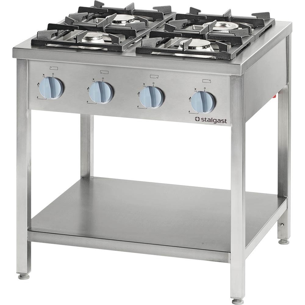 Produktabbildung: Stalgast Gasherd Serie 900 - G20, 4-Brenner (3,5+5+7+9), 900 x 900 x 850 (BxTxH)