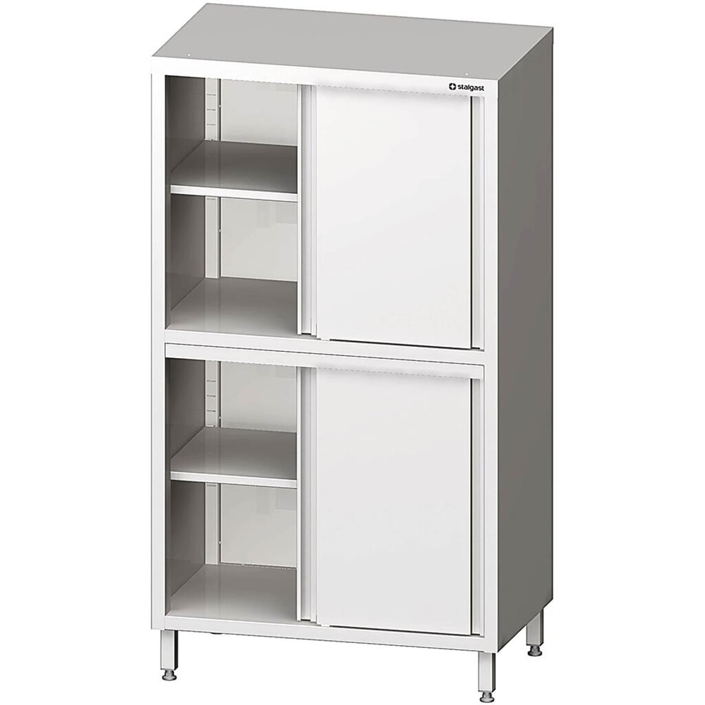 Produktabbildung: Stalgast Hochschrank mit Schiebetüren, 800x500x1800 mm, mit zwei Schrankräumen, verschweißt