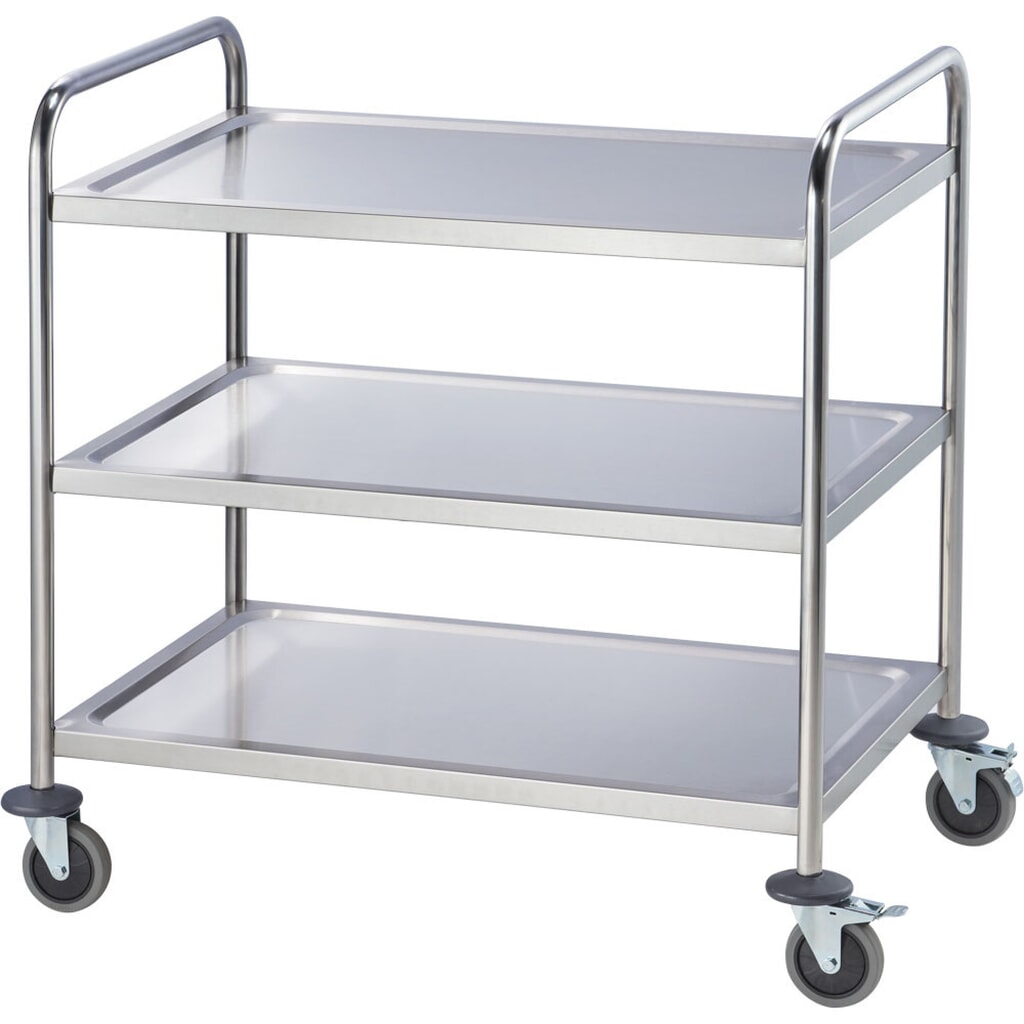 Produktabbildung: Stalgast Servierwagen aus Edelstahl, mit drei Borden, 860 x 540 x 920 mm (BxTxH)