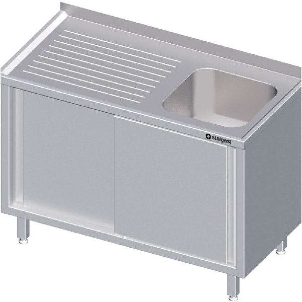 Stalgast Spülschrank mit Schiebetüren 1000x700x850 mm, mit einem Becken rechts, mit Aufkantung, verschweißt Produktabbildung: Stalgast Spülschrank mit Schiebetüren 1000x700x850 mm, mit einem Becken rechts, mit Aufkantung, verschweißt