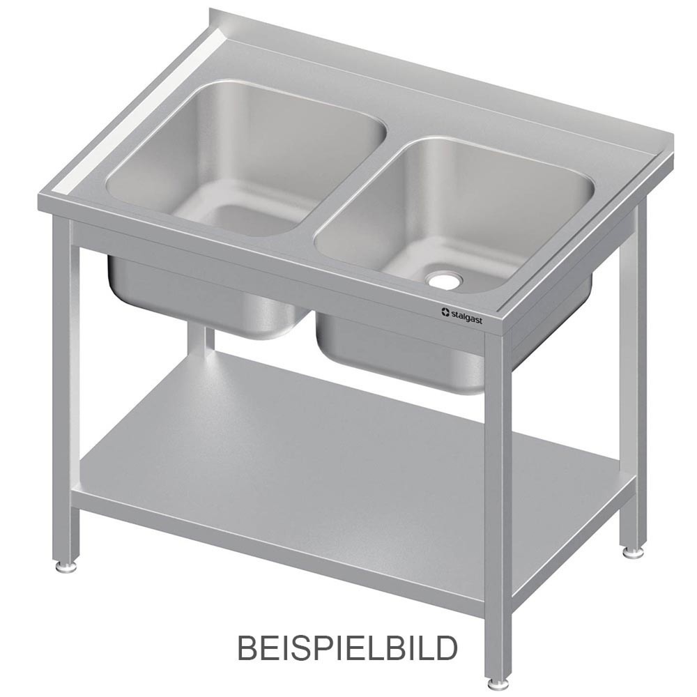Produktabbildung: Stalgast Spültisch mit Grundboden 1200x700x850 mm, mit zwei Becken rechts, mit Aufkantung, verschweißt