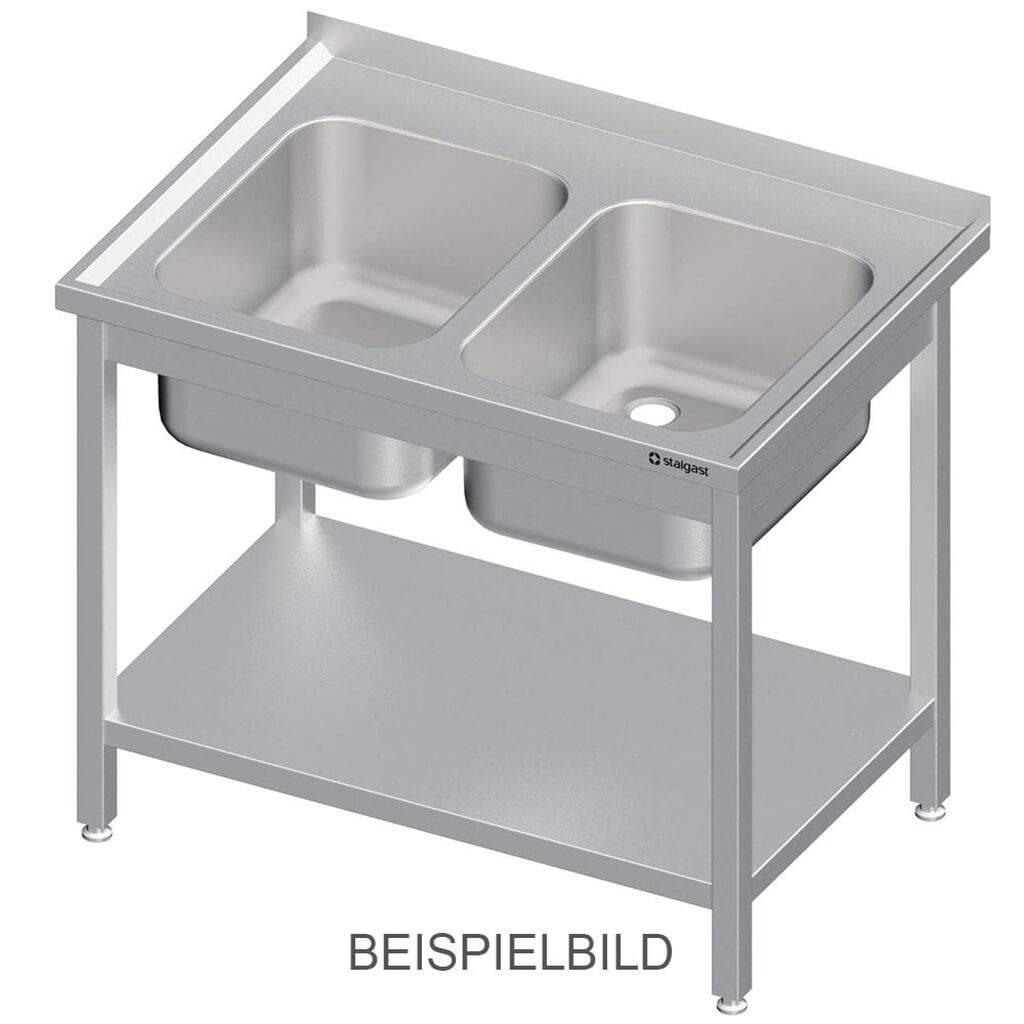 Produktabbildung: Stalgast Spültisch mit Grundboden 1000x700x850 mm, mit zwei Becken mit Aufkantung, verschweißt