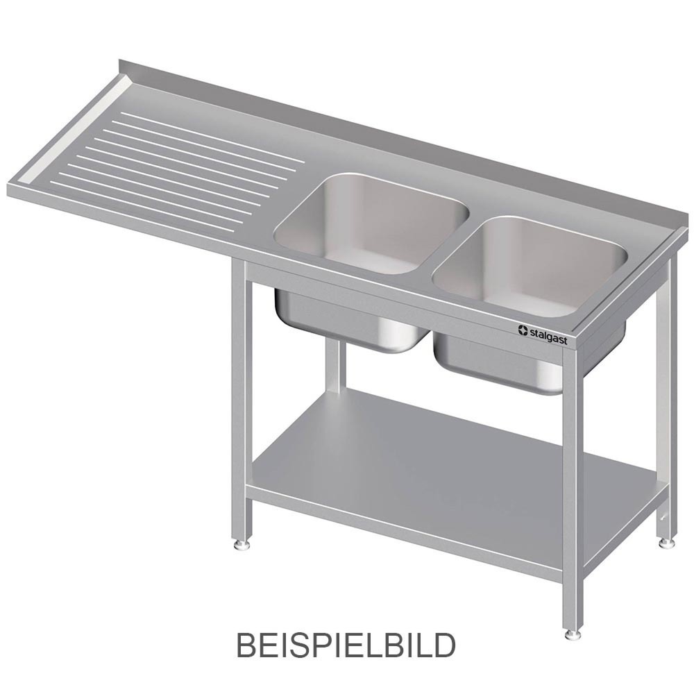 Produktabbildung: Stalgast Spültisch mit Grundboden, und Überstand, 1700x600x900 mm, mit zwei Becken rechts, mit Aufkantung, verschweißt