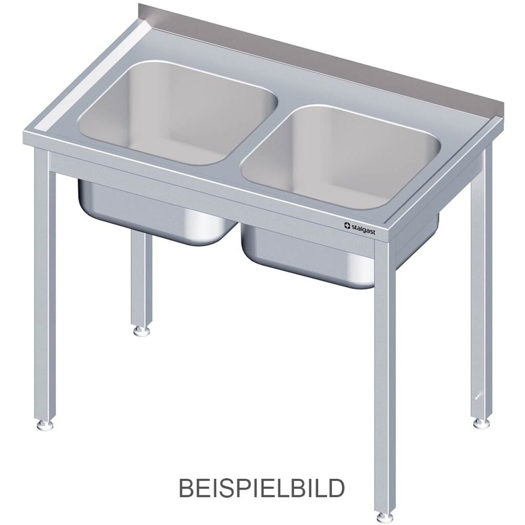 Stalgast Spültisch ohne Grundboden 1300x600x850 mm, mit zwei Becken links, mit Aufkantung, verschweißt Produktabbildung: Stalgast Spültisch ohne Grundboden 1300x600x850 mm, mit zwei Becken links, mit Aufkantung, verschweißt