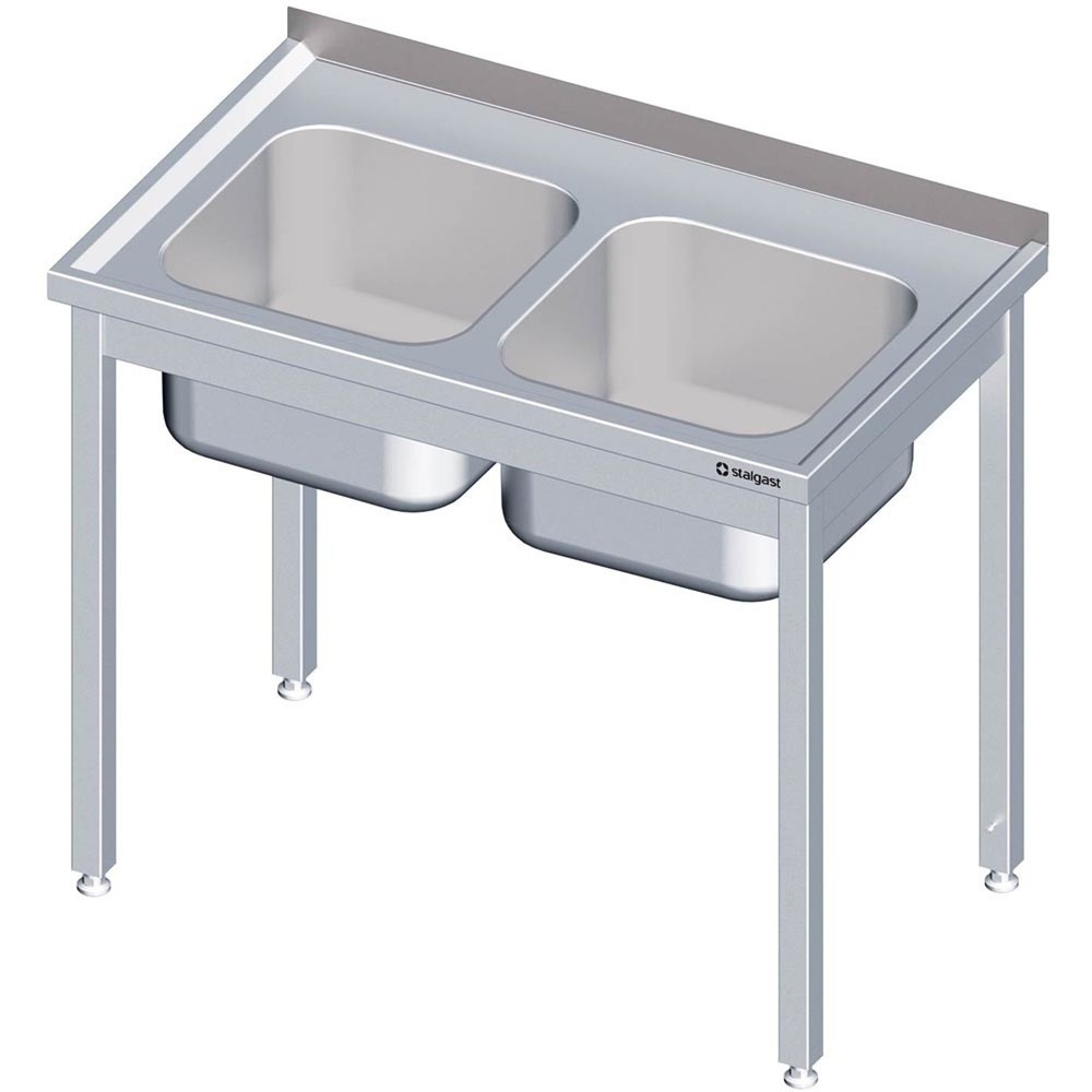 Produktabbildung: Stalgast Spültisch ohne Grundboden 1200x700x850 mm, mit zwei Becken rechts, mit Aufkantung, verschweißt