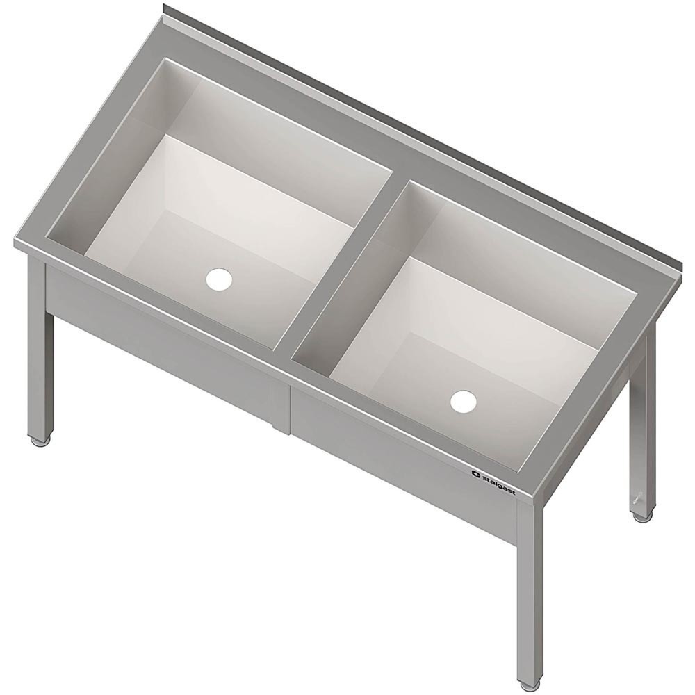 Produktabbildung Nr. 1: Stalgast Topfspüle mit zwei Becken, 1600x700x850 mm, 300 mm Beckenhöhe, mit Aufkantung, verschweißt