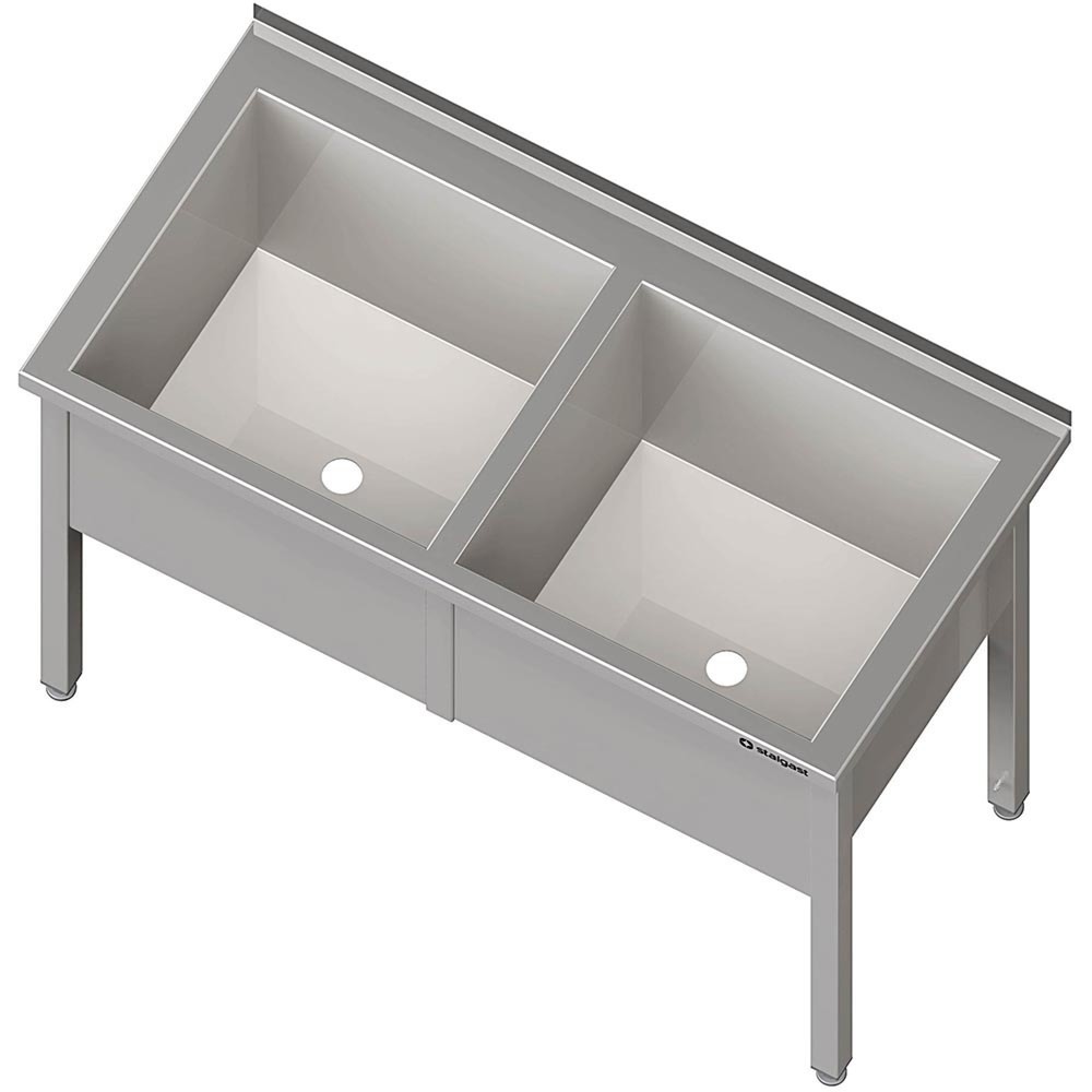Produktabbildung Nr. 1: Stalgast Topfspüle mit zwei Becken, 1400x700x850 mm, 400 mm Beckenhöhe, mit Aufkantung, verschweißt