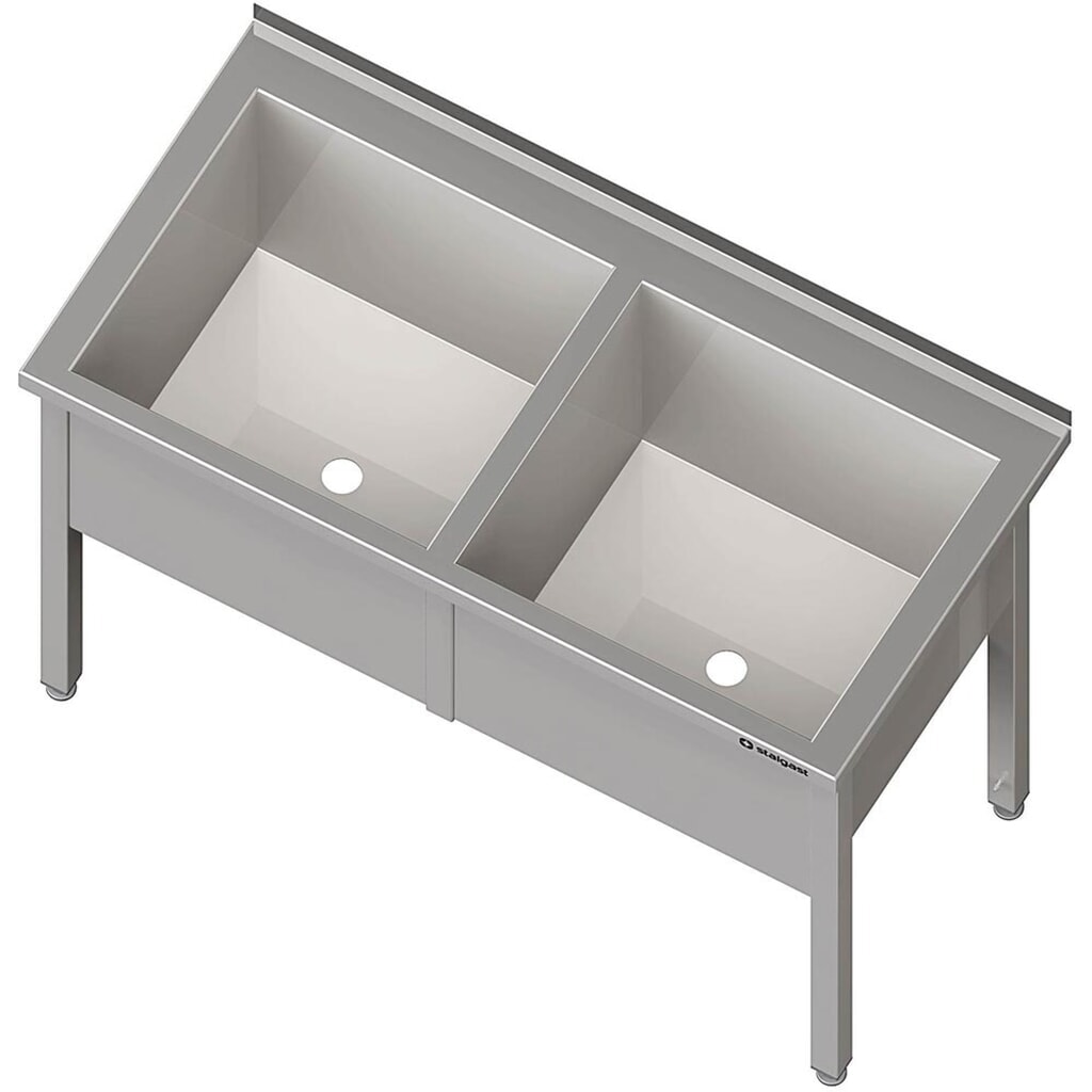 Produktabbildung: Stalgast Topfspüle mit zwei Becken, 1200x600x850 mm, 400 mm Beckenhöhe, mit Aufkantung, verschweißt