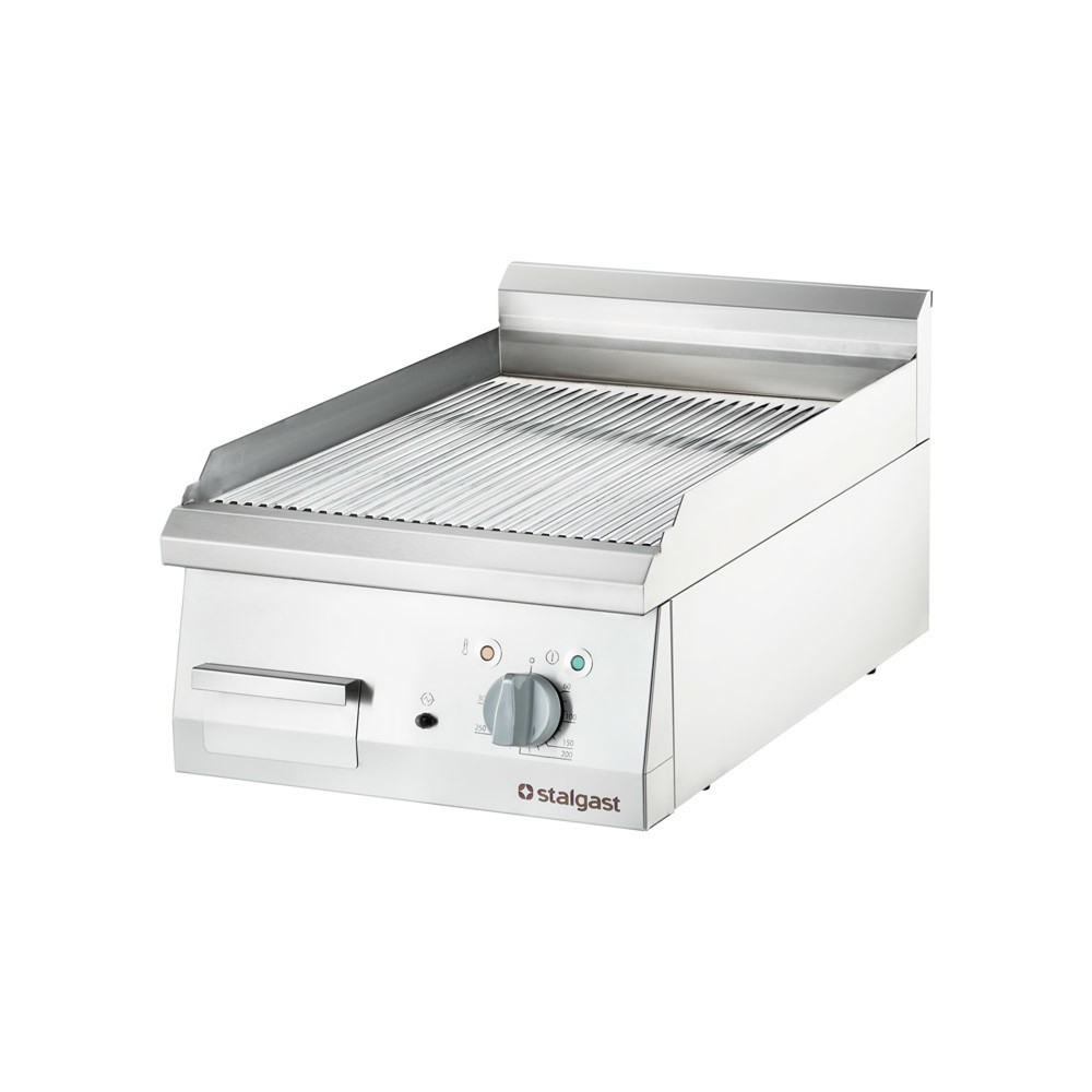 Produktabbildung: Stalgast Verchromte Elektro-Griddleplatte als Tischgerät, 400x700 mm, gerillte Grillfläche, Serie 700 ND