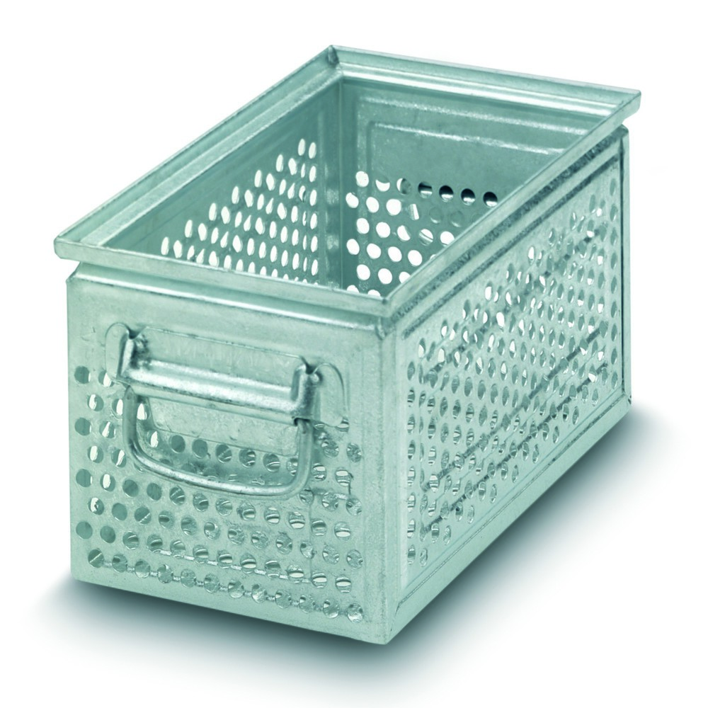 Produktabbildung: Stapelkasten aus Stahlblech, mit grober Lochung Ø 10 mm, HxBxT 200 x 300 x 200 mm