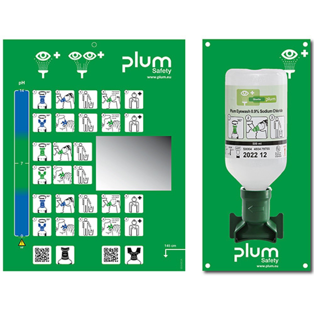 Illustration du produit: Station de lavage oculaire plum avec support mural, solution de chlorure de sodium 500 ml