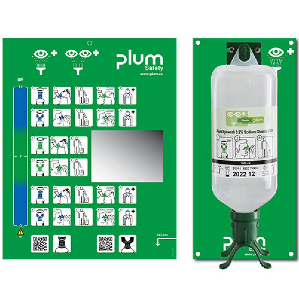 Illustration du produit: Station de lavage oculaire plum DUO avec support mural, solution de chlorure de sodium 1 000 ml