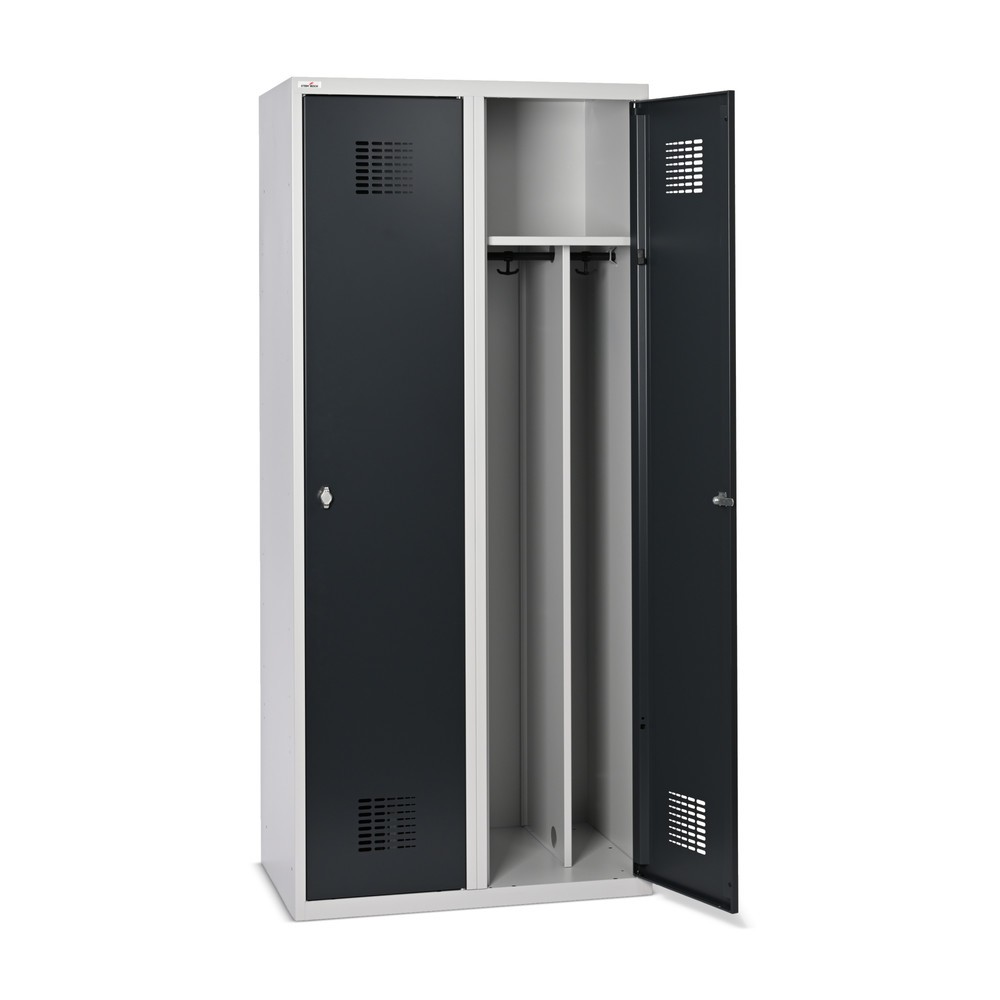 N° de l'image du produit 7 : Casier double Steinbock®, sur pied, 2 compartiments, paroi de séparation centrale, fermeture à pêne tournant, H x L x P 1 800 x 800 x 500 mm, gris clair / gris anthracite