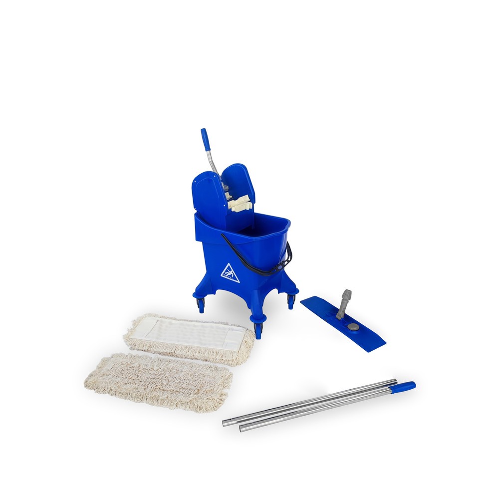 Číslo obrázka výrobku 2: Steinbock® štartovací vozík set, 30 liter, 5 x bavlnený mop 400 mm, 2-dielna chrómová rukoväť a skladací držiak
