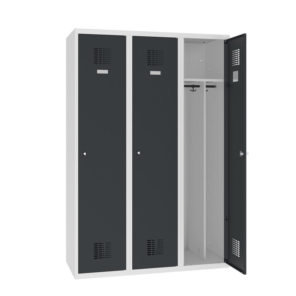Produktabbildung: Steinbock® Doppelspind, bodenstehend, 3 Abteile, Mitteltrennwand, Drehriegelverschluss, HxBxT 1.800 x 1200 x 500 mm, lichtgrau/anthrazitgrau