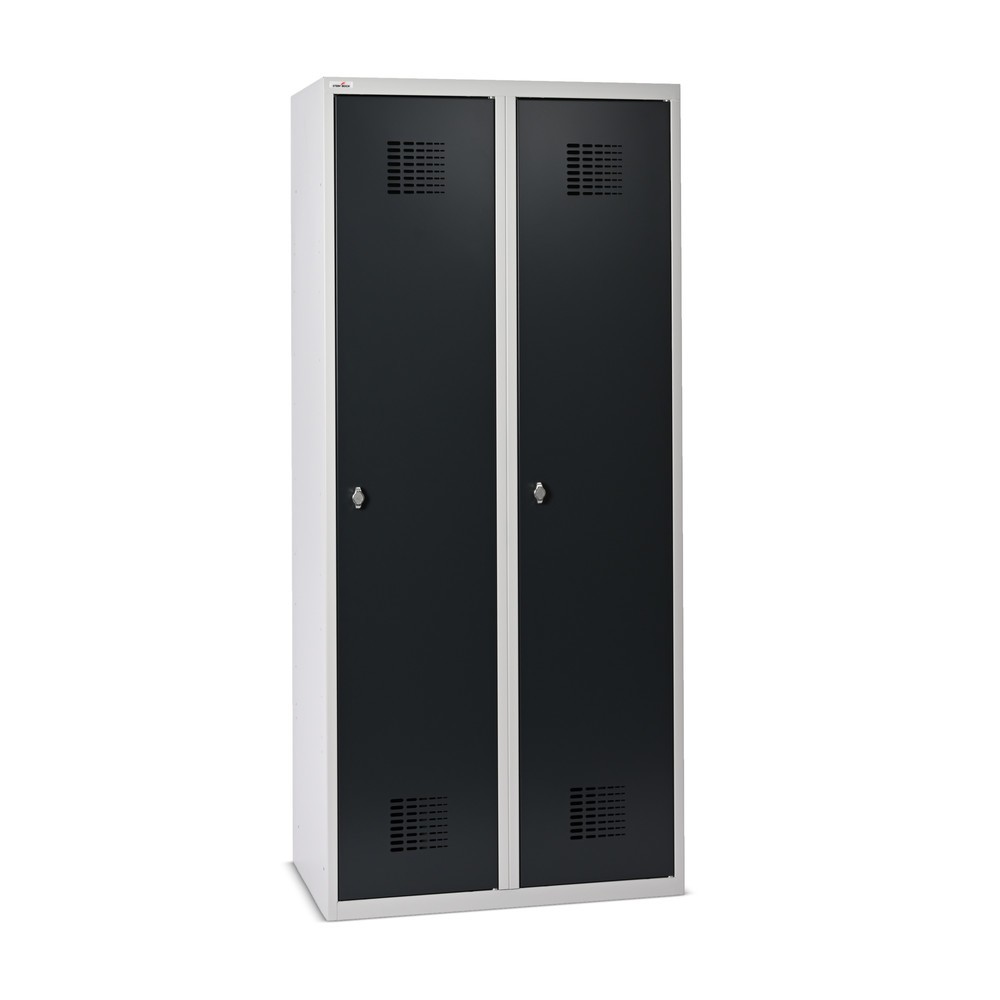 Produktabbildung: C-Ware Steinbock® Doppelspind, bodenstehend, 2 Abteile, Mitteltrennwand, Drehriegelverschluss, HxBxT 1.800 x 800 x 500 mm, lichtgrau/anthrazitgrau