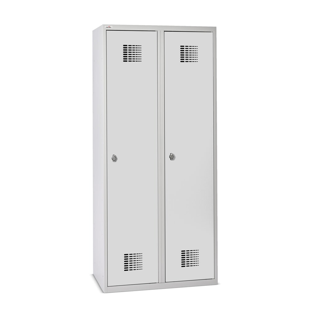 Steinbock® Doppelspind, bodenstehend, 2 Abteile, Mitteltrennwand, Drehriegelverschluss, HxBxT 1.800 x 800 x 500 mm, lichtgrau/lichtgrau