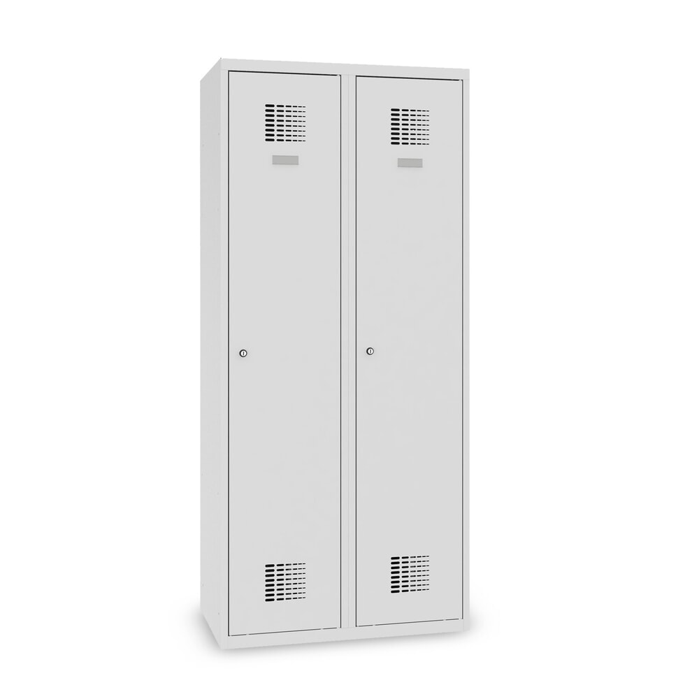 Produktabbildung: Steinbock® Doppelspind, bodenstehend, 2 Abteile, Mitteltrennwand, Zylinderschloss, HxBxT 1.800 x 800 x 500 mm, lichtgrau/lichtgrau