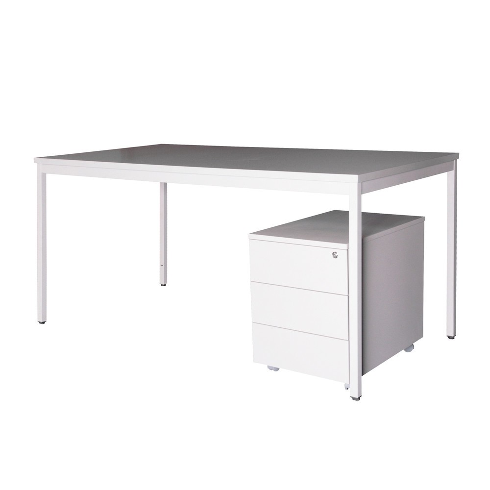 Produktabbildung: Steinbock® Einrichtungs-Set, Schreibtisch BxT 1.200 x 800 mm inkl. Rollcontainer, lichtgrau