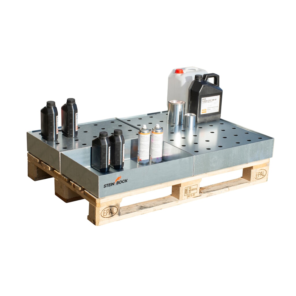 Steinbock® Paletten-Kleingebinde-Auffangwanne aus Stahl, verzinkt, HxBxT 120 x 600 x 400 mm, Auffangvolumen 22 Liter Produktabbildung Nr. 2: Steinbock® Paletten-Kleingebinde-Auffangwanne aus Stahl, verzinkt, HxBxT 120 x 600 x 400 mm, Auffangvolumen 22 Liter