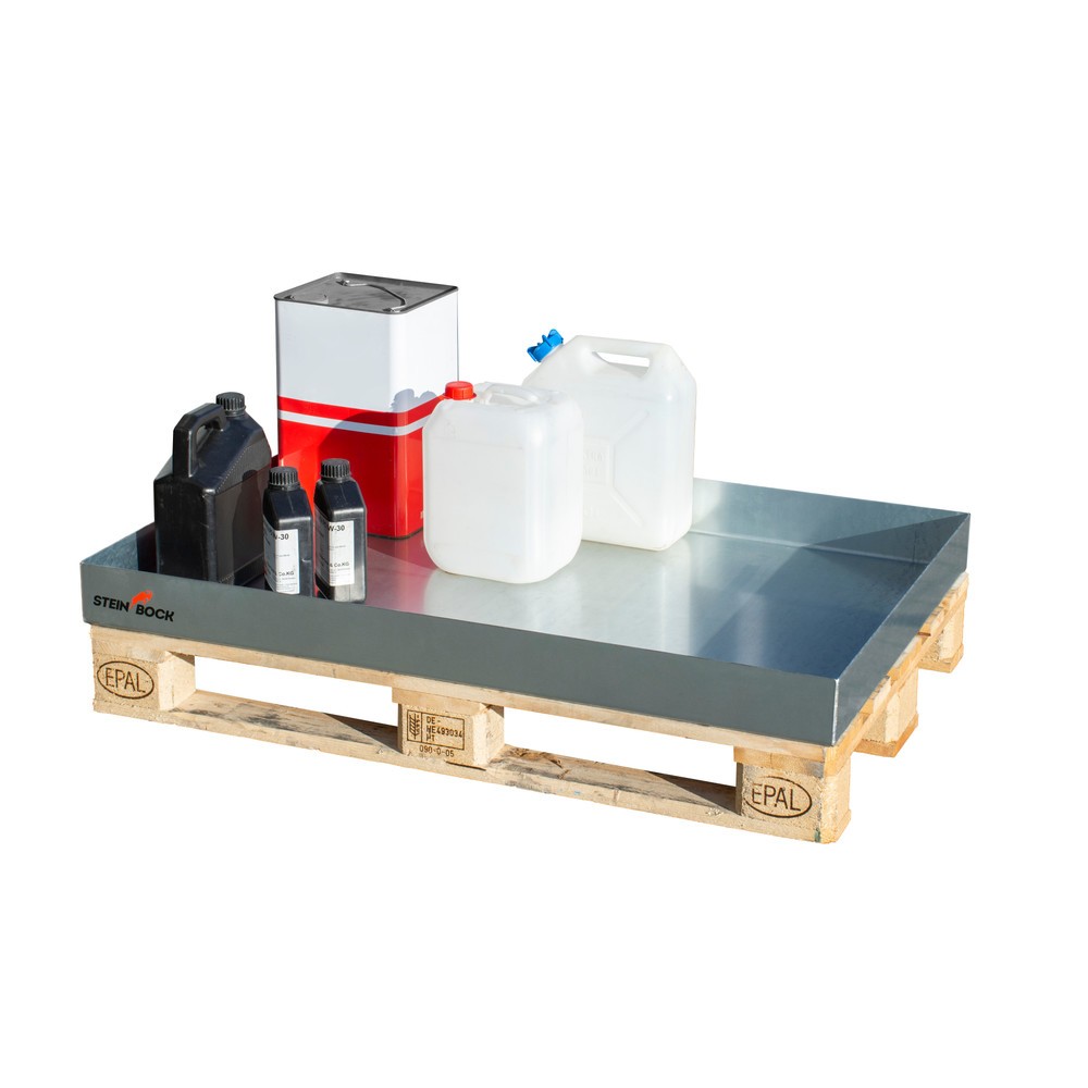 Produktabbildung Nr. 2: Steinbock® Paletten-Kleingebindewanne, aus Stahl, verzinkt, HxBxT 120 x 600 x 1.200 mm, Auffangvolumen 68 Liter