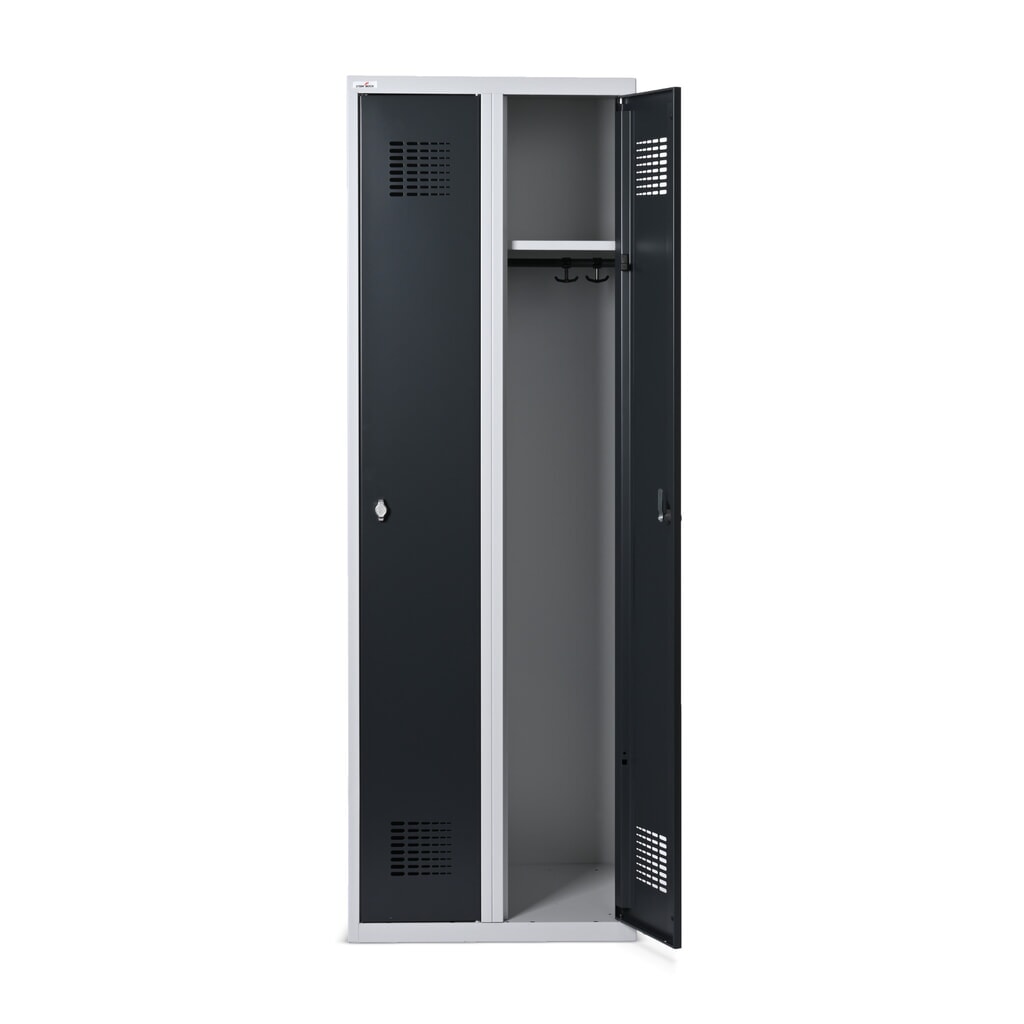 Steinbock® Spind, bodenstehend, 2 Abteile, Drehriegelverschluss, HxBxT 1.800 x 600 x 500 mm, lichtgrau/anthrazitgrau Produktabbildung Nr. 4: Steinbock® Spind, bodenstehend, 2 Abteile, Drehriegelverschluss, HxBxT 1.800 x 600 x 500 mm, lichtgrau/anthrazitgrau