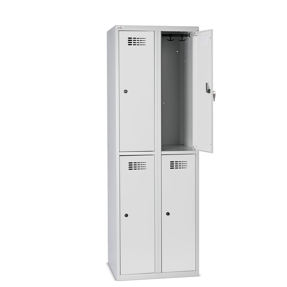 Produktabbildung Nr. 7: Steinbock® Spind, bodenstehend, 2-stöckig, 4 Fächer, Zylinderschloss, HxBxT 1.800 x 600 x 500 mm, lichtgrau/lichtgrau