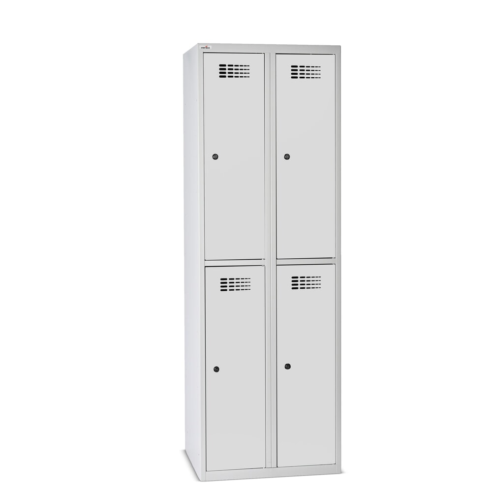 Produktabbildung: Steinbock® Spind, bodenstehend, 2-stöckig, 4 Fächer, Zylinderschloss, HxBxT 1.800 x 600 x 500 mm, lichtgrau/lichtgrau