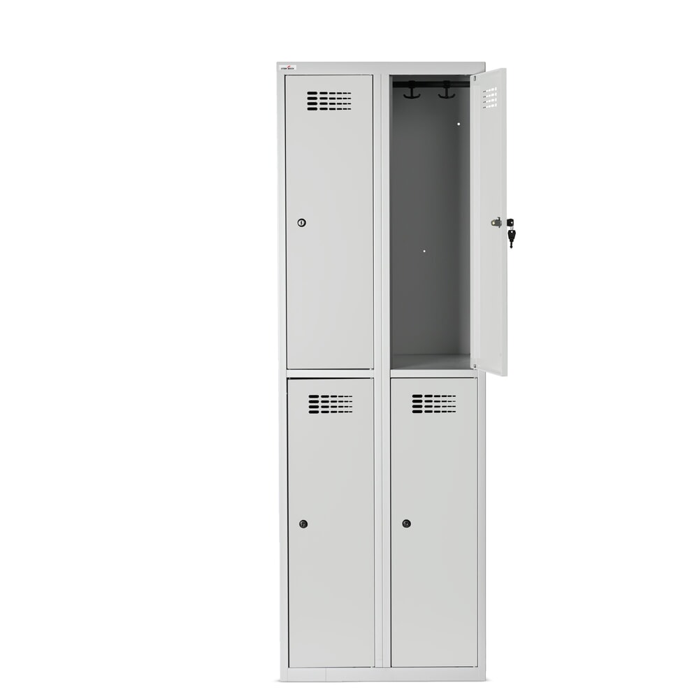 Produktabbildung Nr. 8: Steinbock® Spind, bodenstehend, 2-stöckig, 4 Fächer, Zylinderschloss, HxBxT 1.800 x 600 x 500 mm, lichtgrau/lichtgrau
