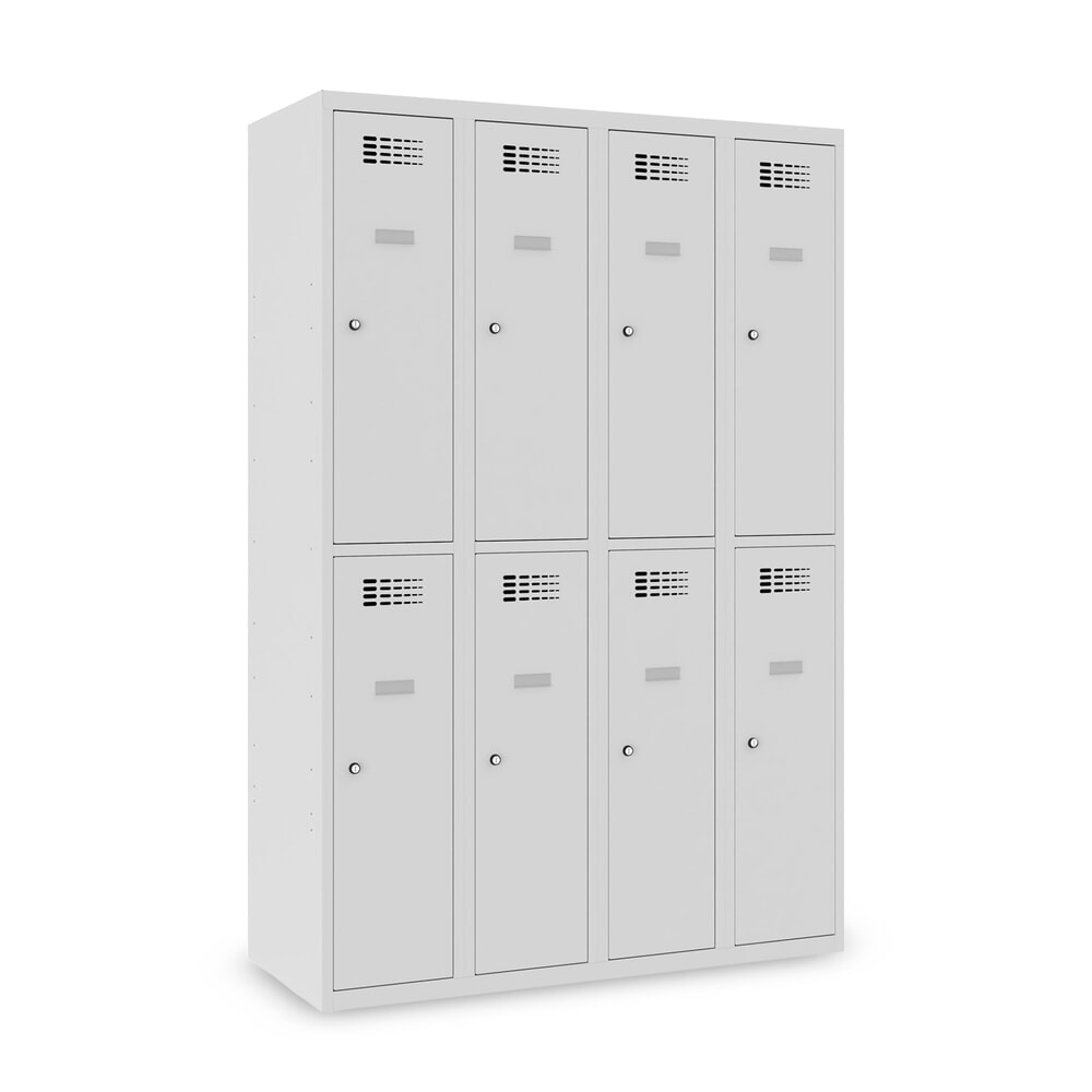 Produktabbildung: Steinbock® Spind, bodenstehend, 2-stöckig, 8 Fächer, Zylinderschloss, HxBxT 1.800 x 1.200 x 500 mm, lichtgrau/lichtgrau