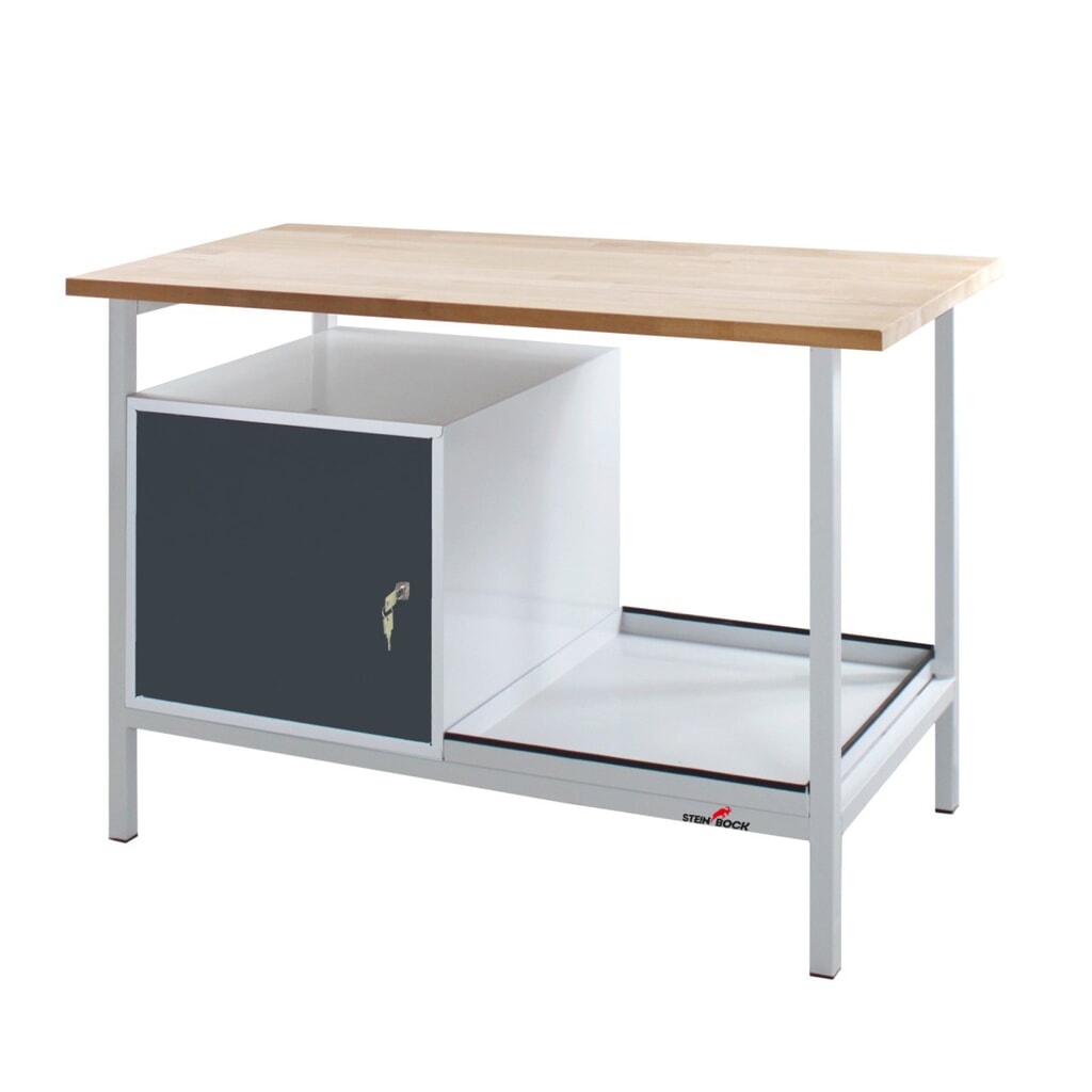 Steinbock® Werkbank Cube, 1 Tür, TK 300 kg, HxBxT 825 x 1.200 x 600 mm, RAL 7035/7016 Produktabbildung: Steinbock® Werkbank Cube, 1 Tür, TK 300 kg, HxBxT 825 x 1.200 x 600 mm, RAL 7035/7016