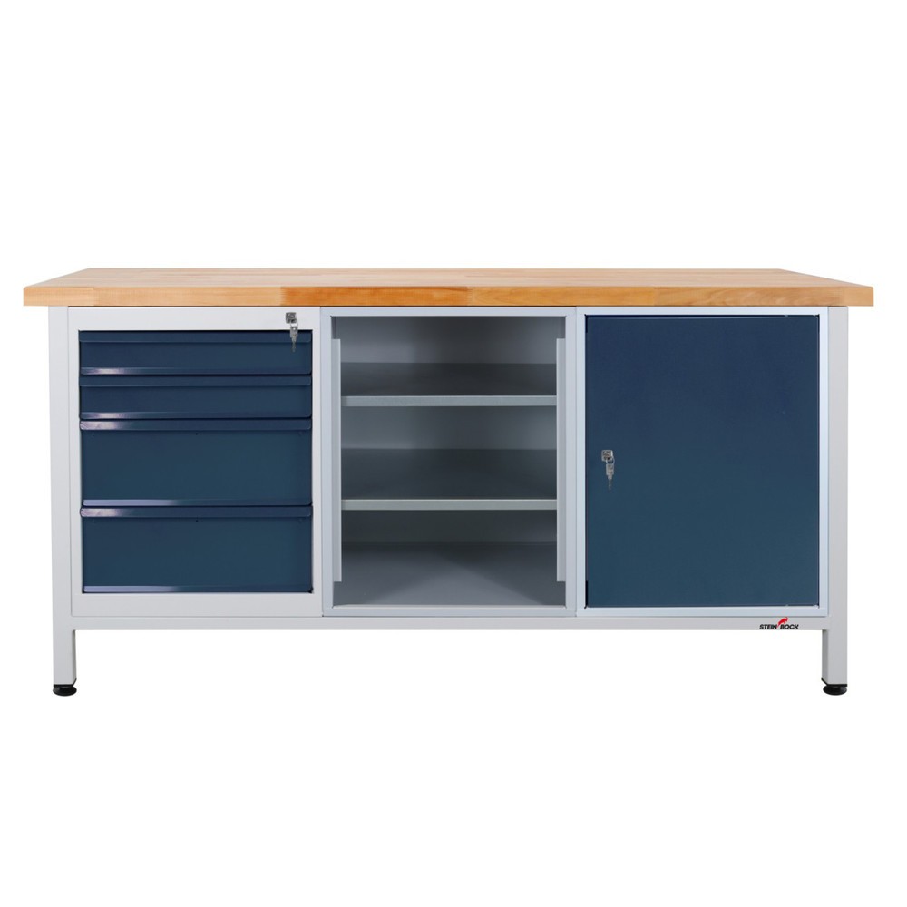 Produktabbildung Nr. 1: Steinbock® Werkbank Extra, 4 Schubladen, 1 Regalabteil, 1 Tür, TK 500 kg, HxBxT 840 x 1.700 x 600 mm, RAL 7035/7016