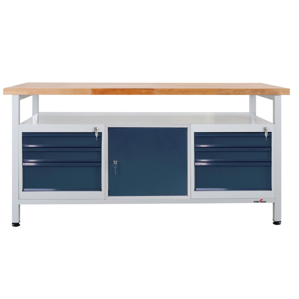 Produktabbildung Nr. 1: Steinbock® Werkbank Extra, 1 Ablage, 6 Schubladen, 1 Tür, TK 500 kg, HxBxT 840 x 1.700 x 600 mm, RAL 7035/7016