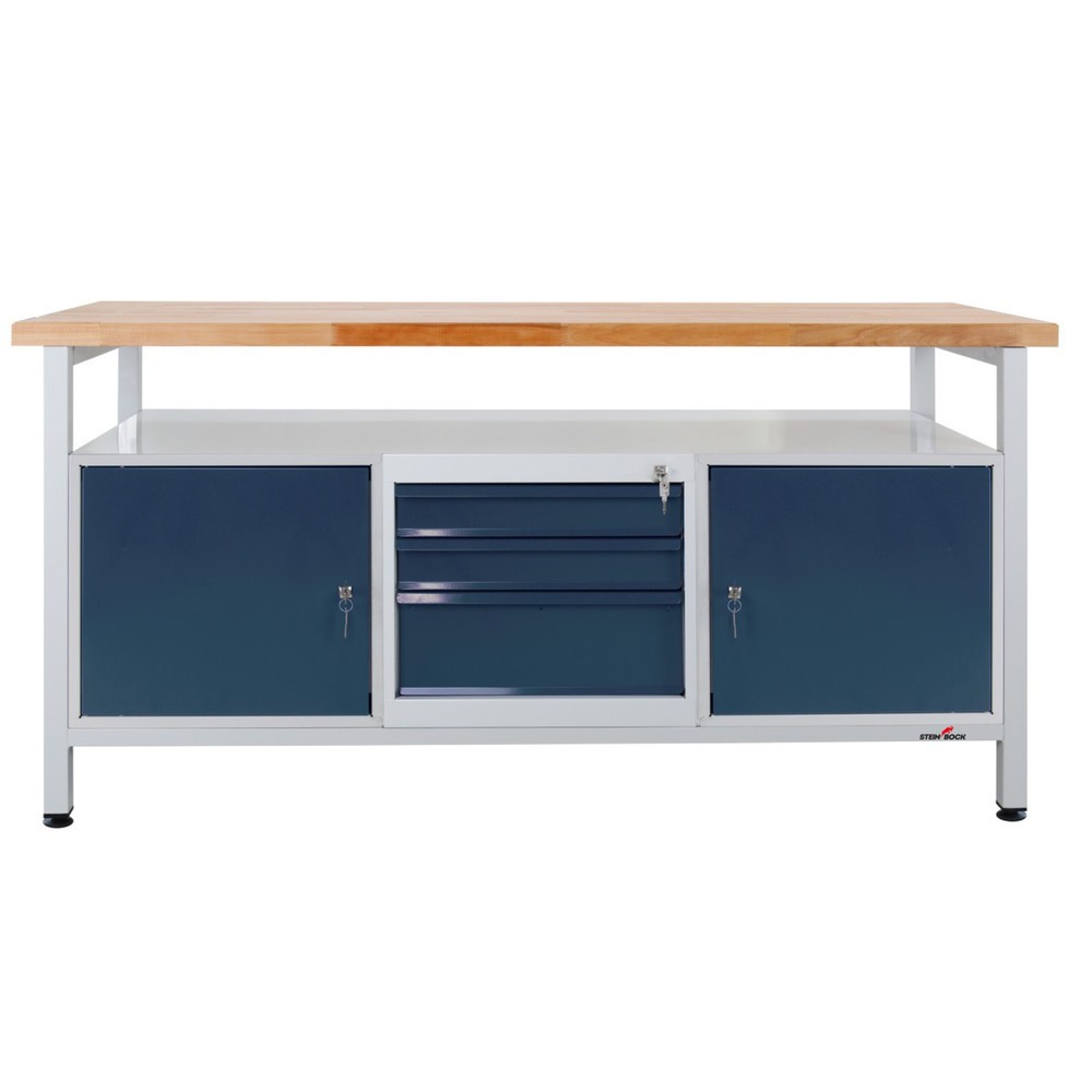 Produktabbildung Nr. 1: Steinbock® Werkbank Extra, 1 Ablage, 2 Türen, 3 Schubladen, TK 500 kg, HxBxT 840 x 1.700 x 600 mm, RAL 7035/7016