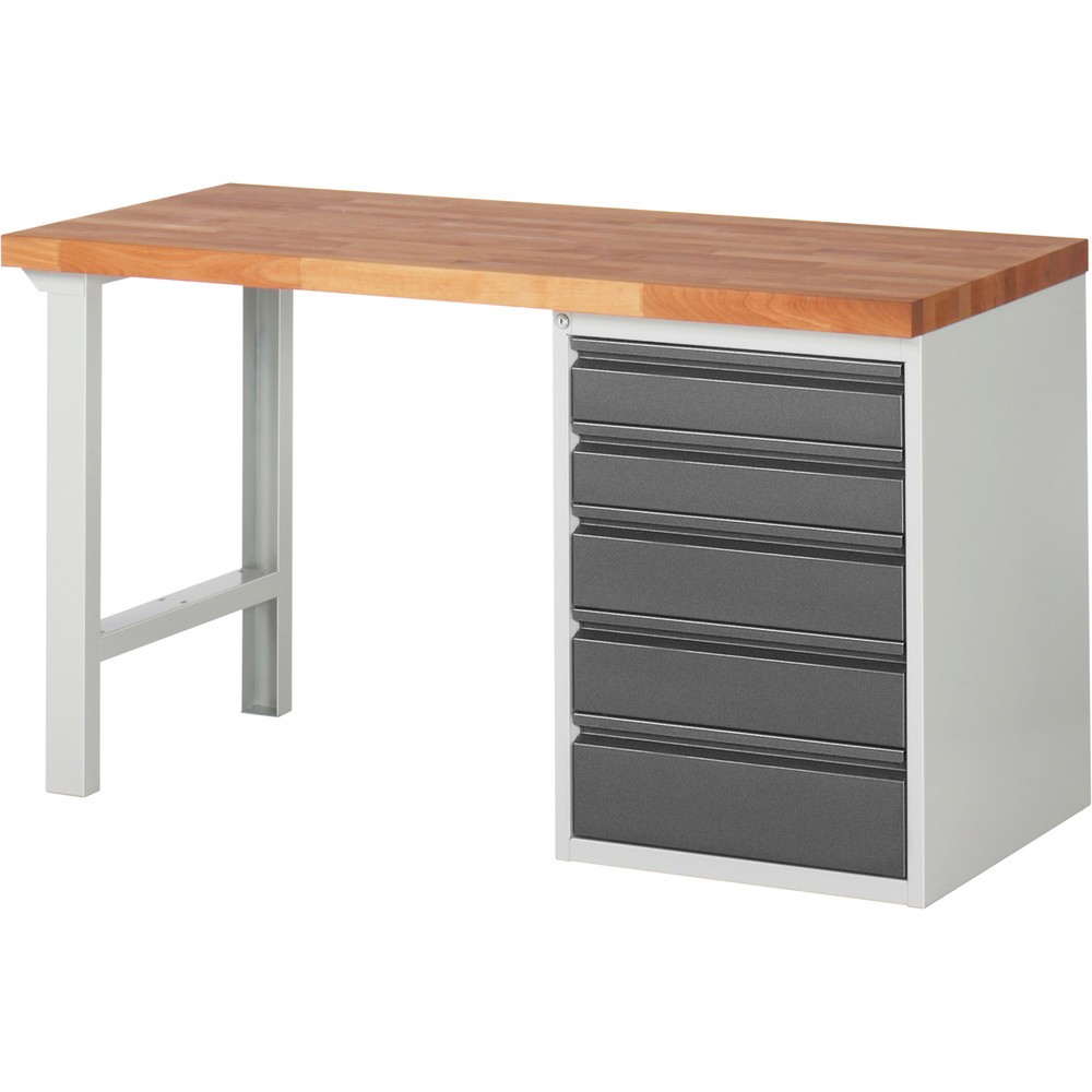Produktabbildung: Steinbock® Werkbank, mit 5 Schubladen, HxBxT 840 x 1.500 x 700 mm, RAL 7035/7016