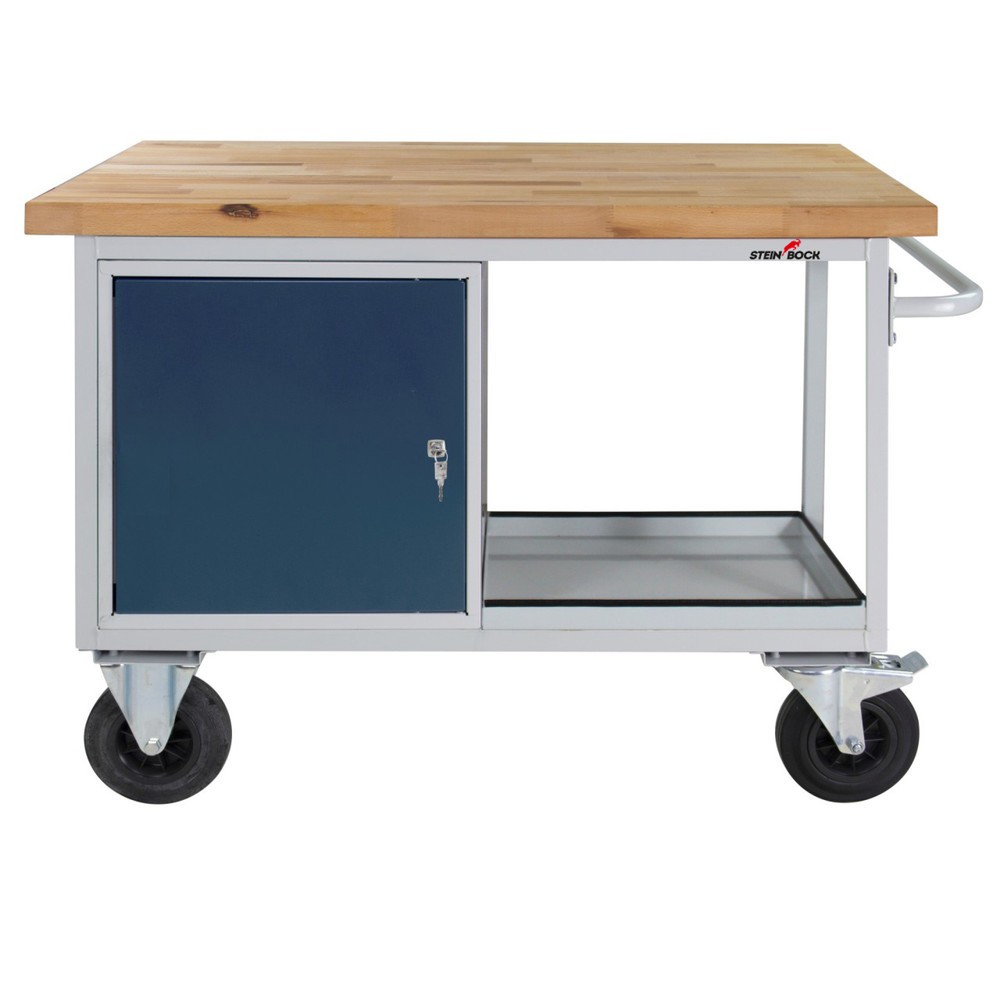 Produktabbildung: Steinbock® Werkbank Motion, verfahrbar, 1 Tür, TK 500 kg, HxBxT 827 x 1.300 x 600 mm, RAL 7035/7016