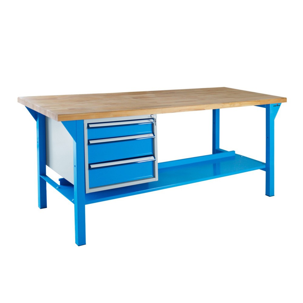 Produktabbildung: Steinbock® Werkbank Pro, 3 Schubladen, 1 Ablage, TK 500 kg, HxBxT 850 x 1.500 x 750 mm, RAL 5012