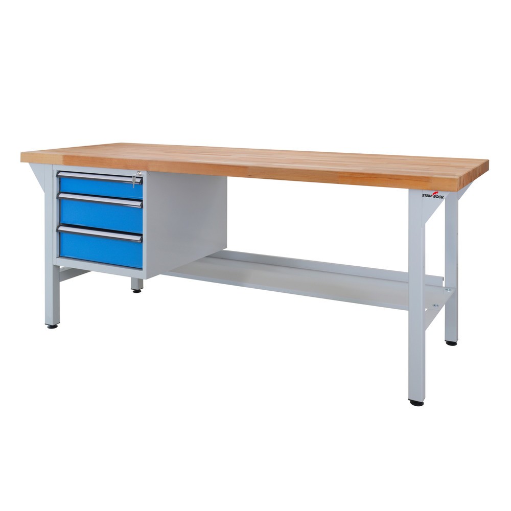 Produktabbildung Nr. 1: Steinbock® Werkbank Pro, 3 Schubladen, 1 Ablage, TK 500 kg, HxBxT 850 x 2.000 x 750 mm, RAL 7035/5012