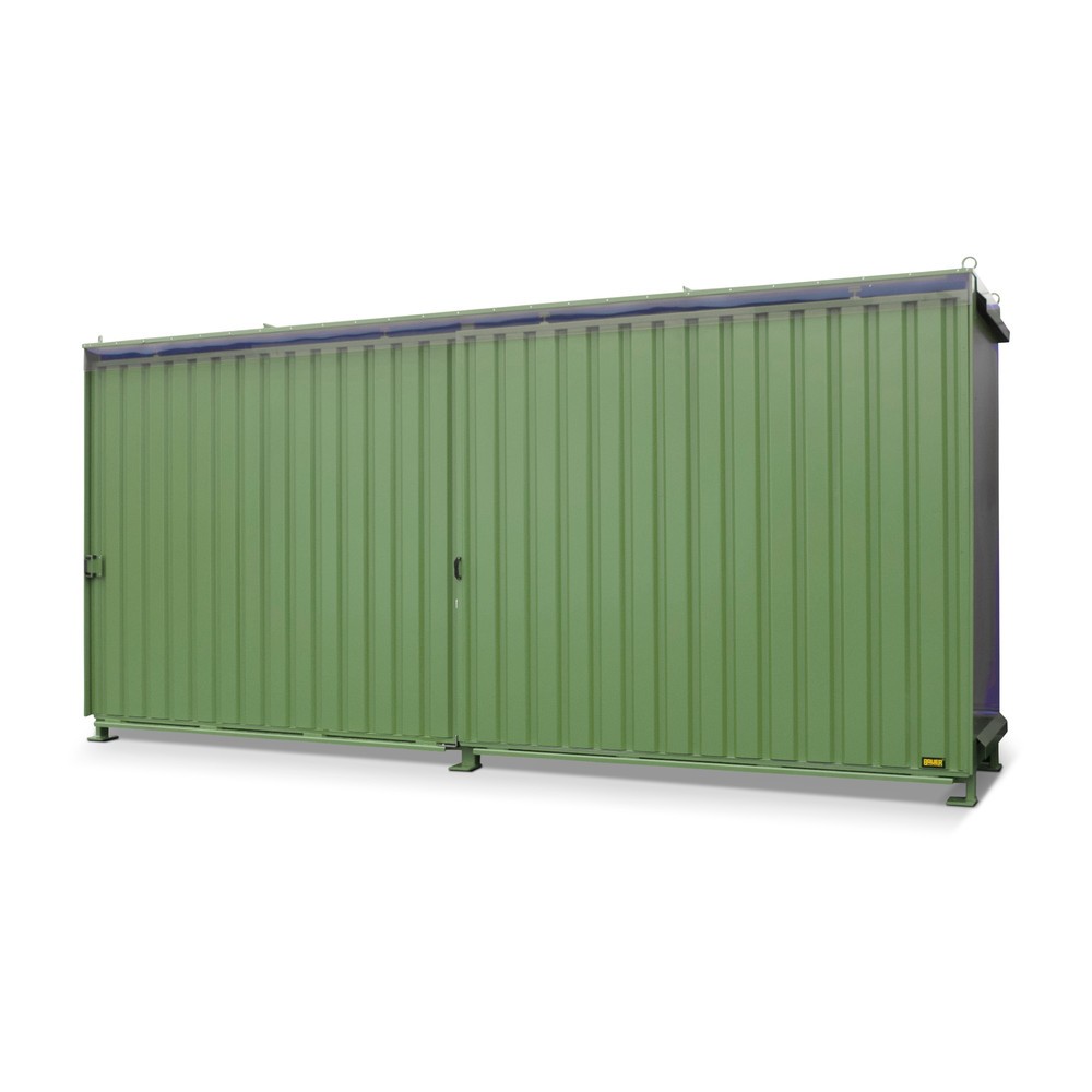 Product afbeelding: Stellingcontainer voor 12 x EP / 8 x CP3, 2 niveaus, 2 schuifdeuren, geleiderail, resedagroen