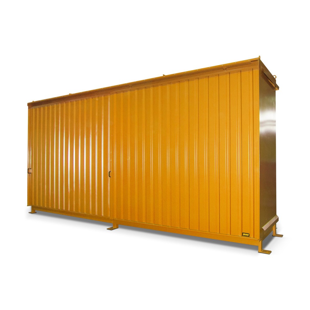 Product afbeelding: Stellingcontainer voor 12x KTC/IBC, 2 niveaus, 2 schuifdeuren, geeloranje