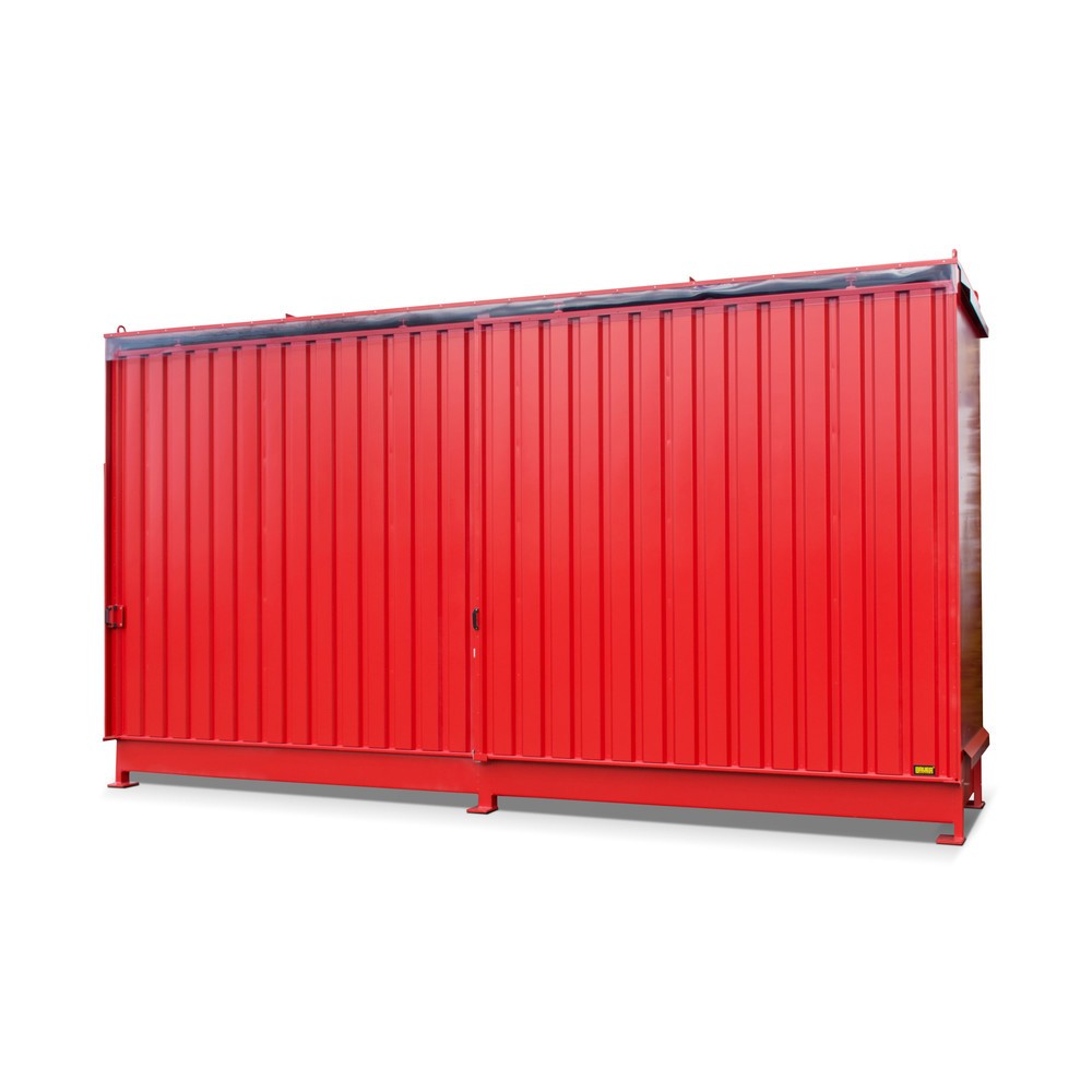 Product afbeelding: Stellingcontainer voor 8 x KTC/IBC, 2 niveaus, 2 schuifdeuren, vuurrood