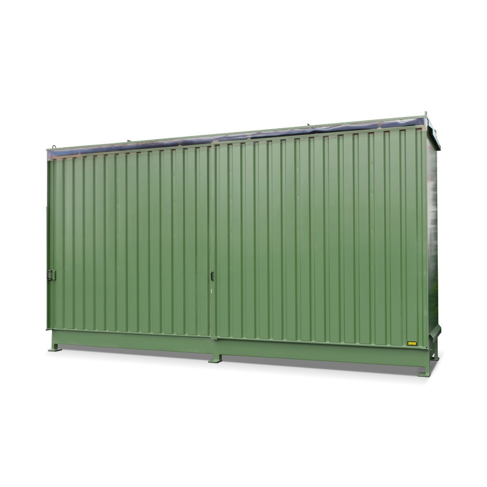 Product afbeelding: Stellingcontainer voor 8 x KTC/IBC, 2 niveaus, 2 schuifdeuren, resedagroen