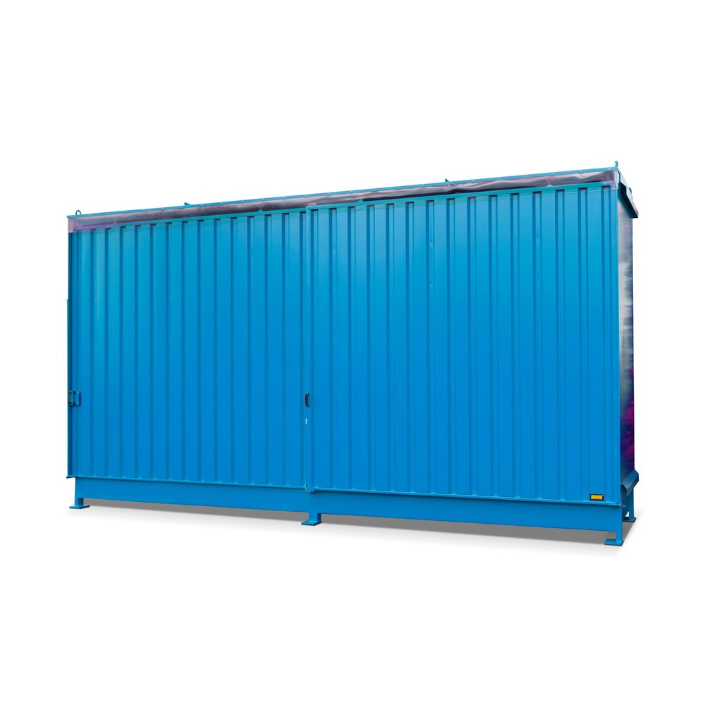 Product afbeelding: Stellingcontainer voor 8 x KTC/IBC, 2 niveaus, 2 schuifdeuren, lichtblauw