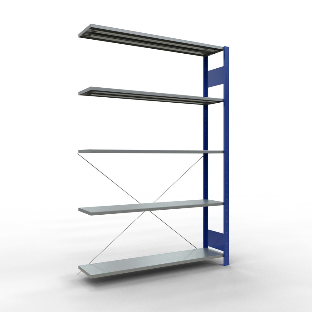 Product afbeelding: Legbordrek SCHULTE inhaaksysteem, aanbouwelement, schapbelasting 150 kg, gentiaanblauw/verzinkt, h x b x d 2.000 x 1.300 x 300 mm