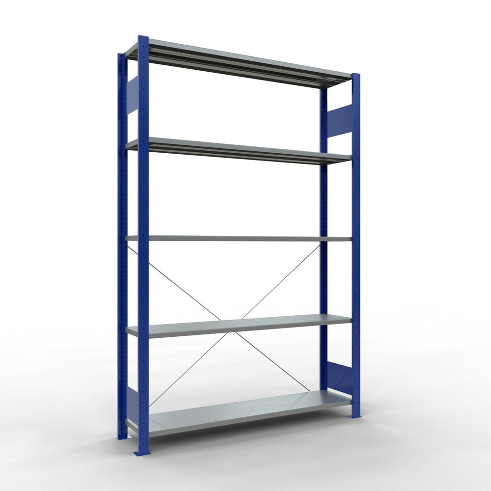 Product afbeelding: Legbordrek SCHULTE, gentiaanblauw / verzinkt, met 5 legborden van plaatstaal, vaklast 150 kg, hxbxd 2.000 x 1.360 x 336 mm
